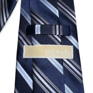 Michael Michael Kors Mens Navy Blue Light Blue Striped 100% Silk Necktie Tie